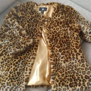 Leopard faux fur coat US 6